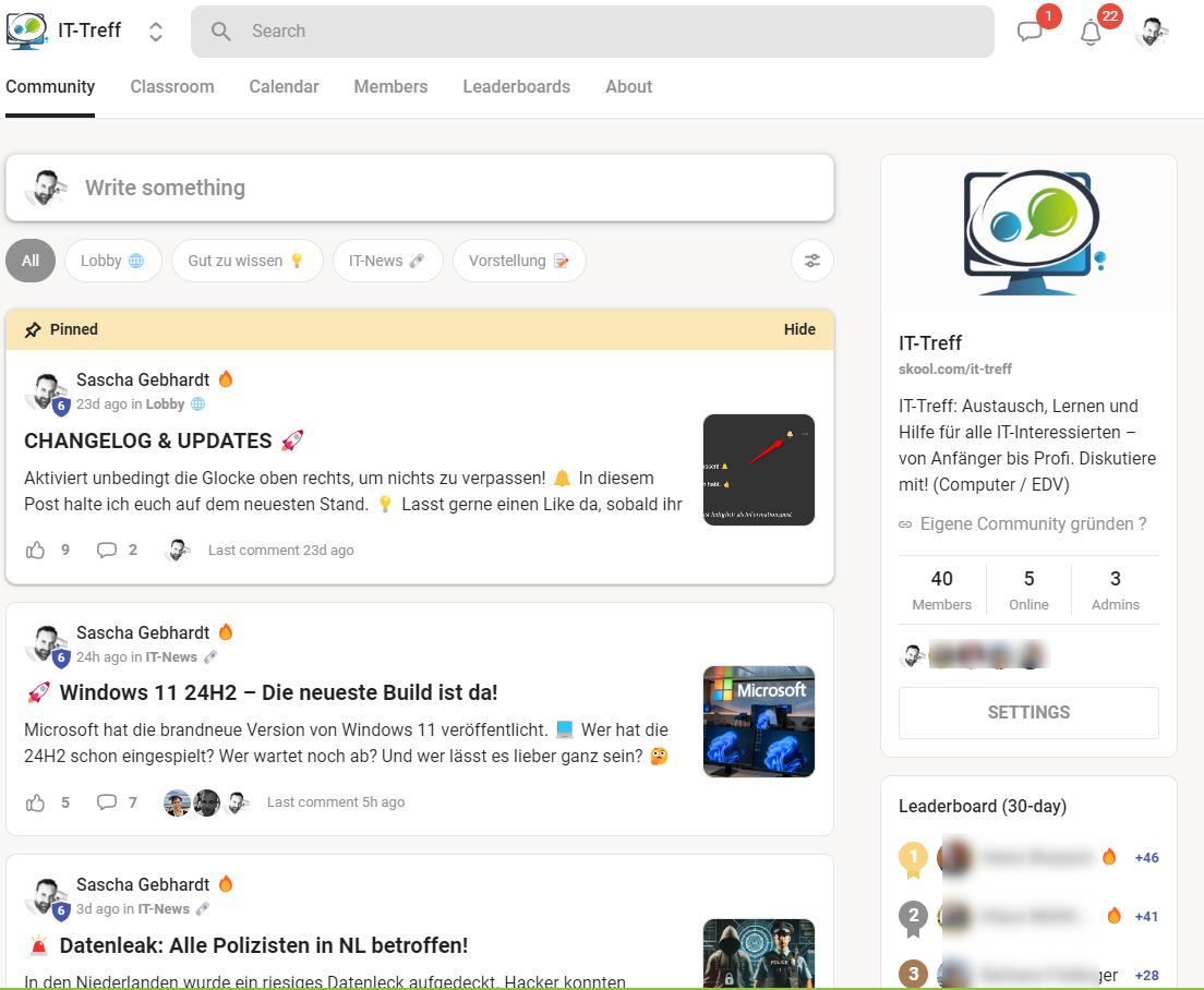 Skool Community Beispiel - IT-Treff Community Übersicht